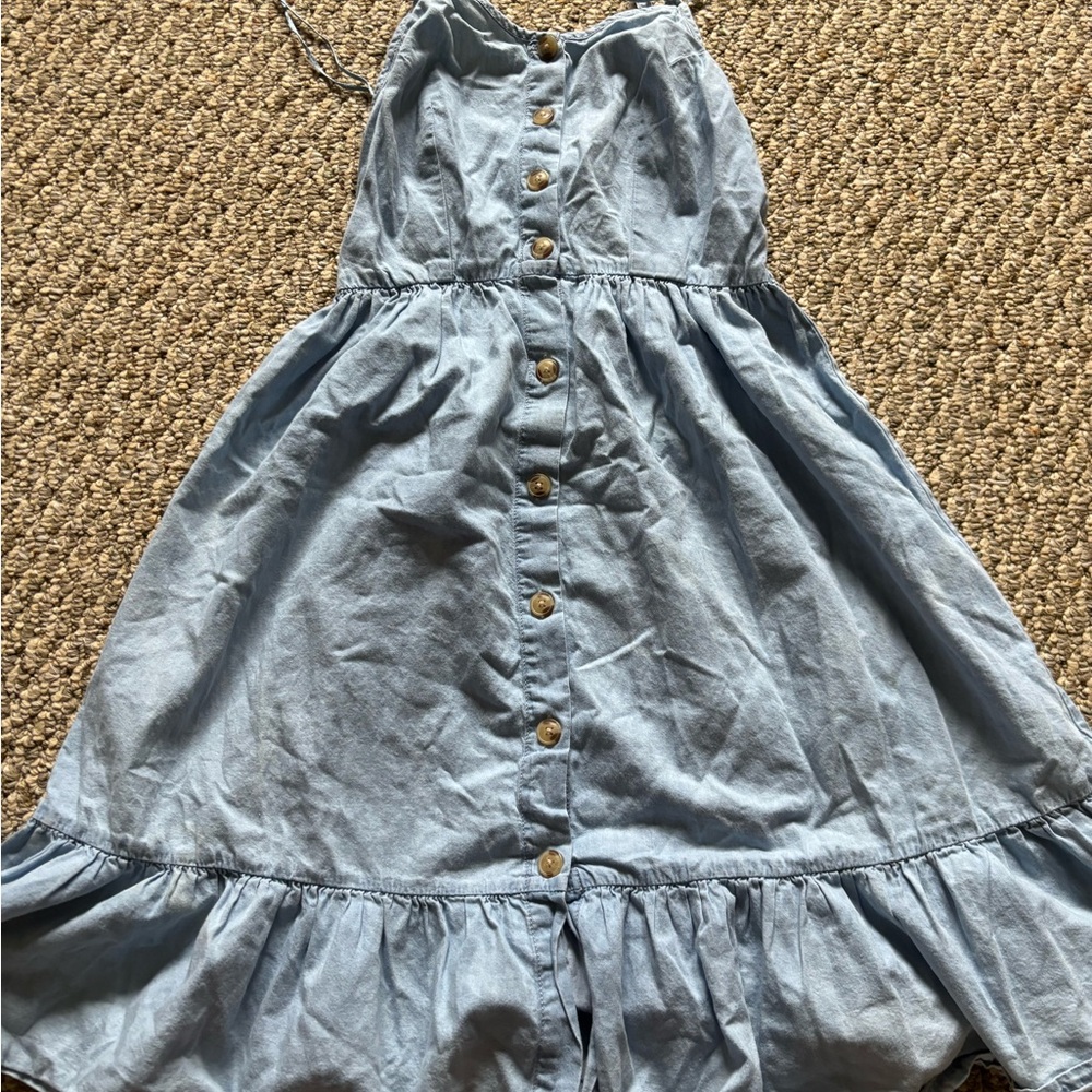 Girls Light Blue Denim Button-Down Dress